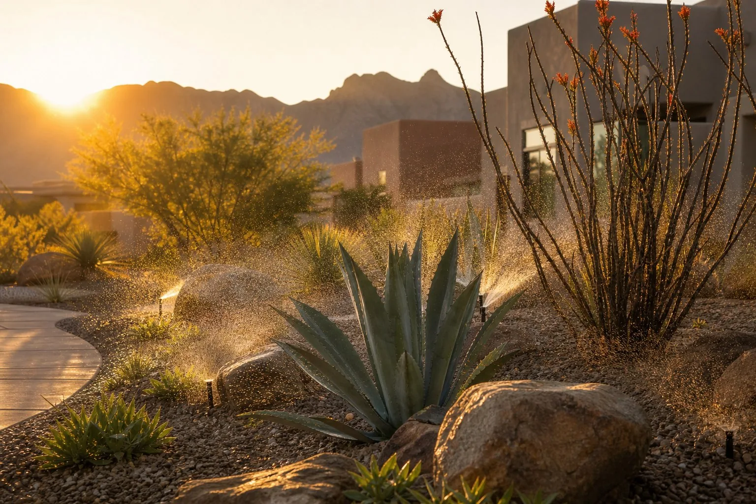 Drip irrigation installation on an El Paso property