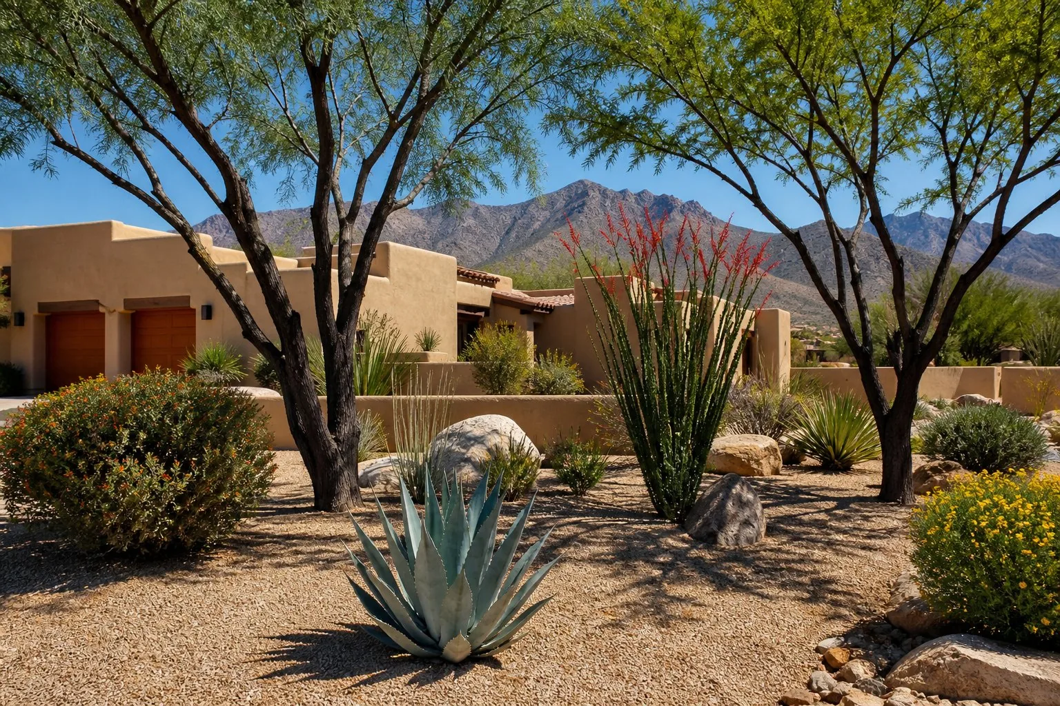 Desert tree trimming on an El Paso property