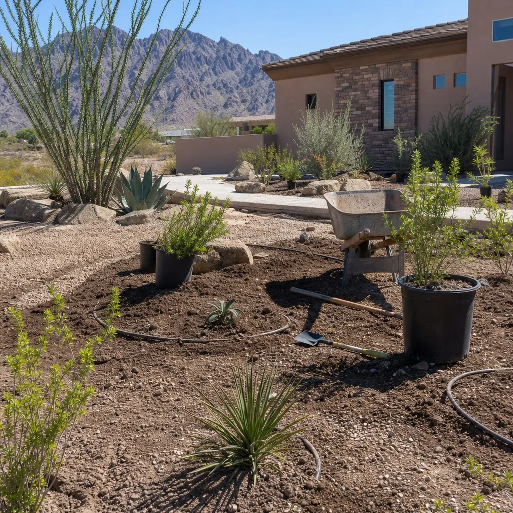 Desert landscape installation in El Paso