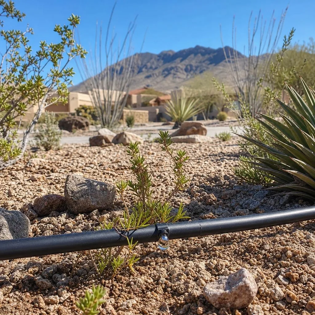 Drip emitter and low-pressure delivery detail in El Paso