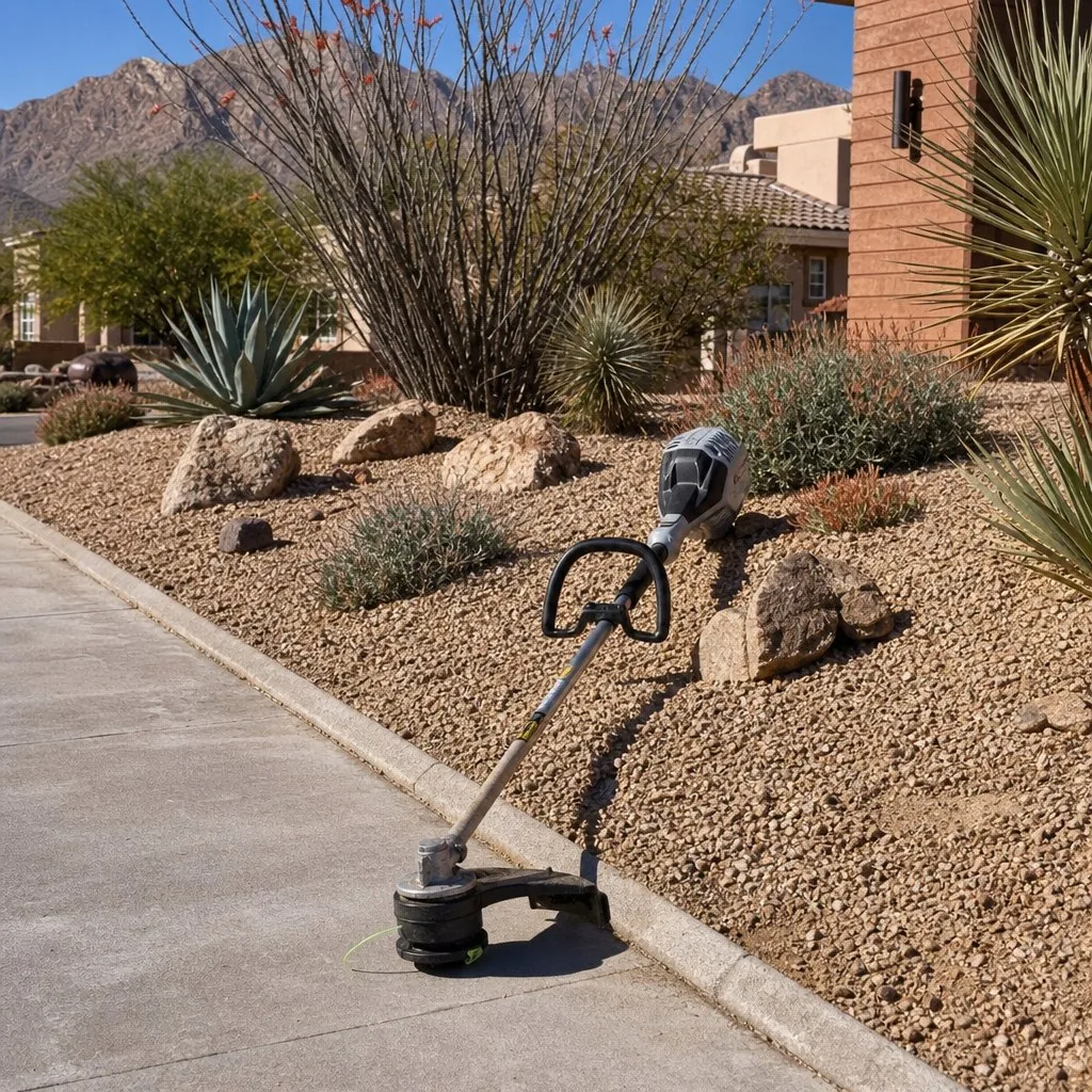 Bed edging and border detail on an El Paso property